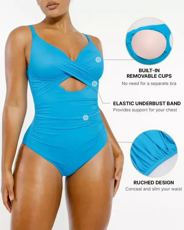Shapellx Smart Sculpt Ribbed Cutout-Front Shaping Swimsuit
