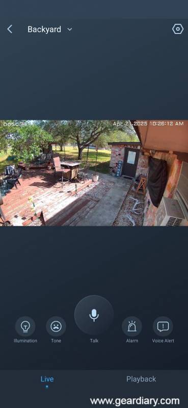 Aosu SolarCam P1 Max aimed at the author's back porch