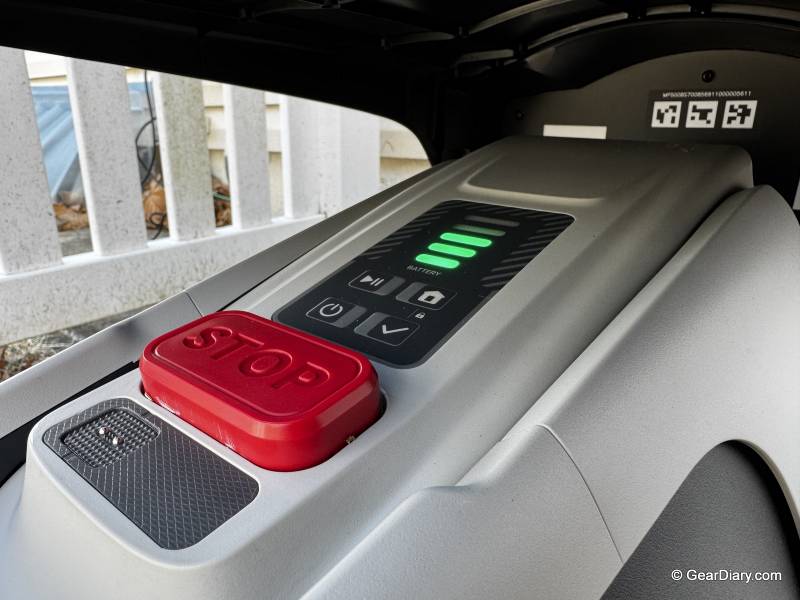 eufy Robot Lawn Mower E15 in the charging base