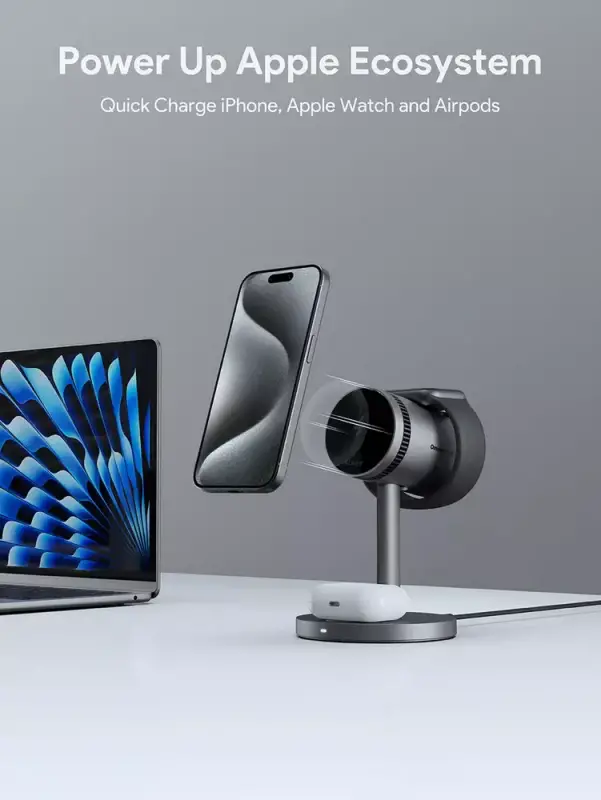 AUKEY MagFusion 3-in-1 Pro Qi2 Active Cooling Wireless Charging Station