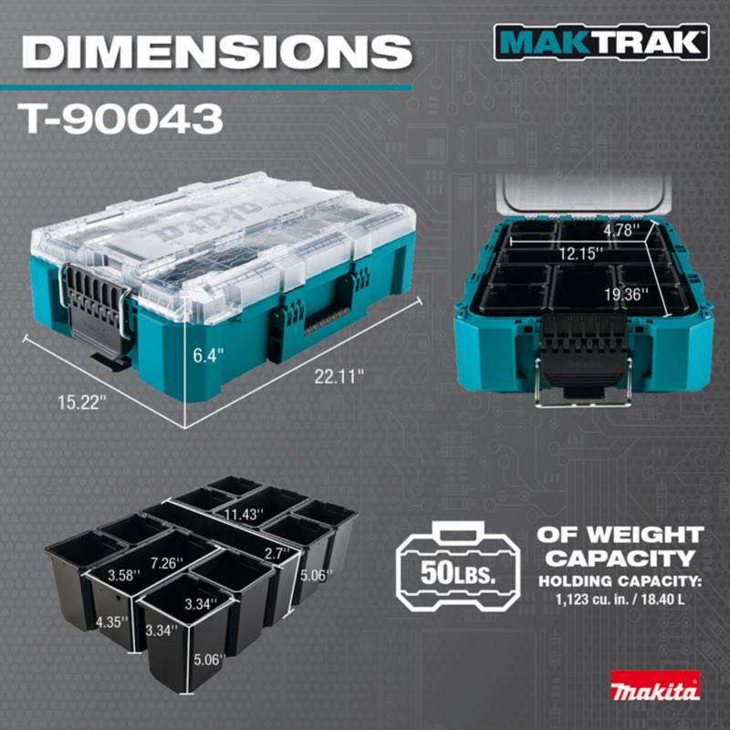 Makita MAKTRAK Deep Medium Organizer T-90043 features