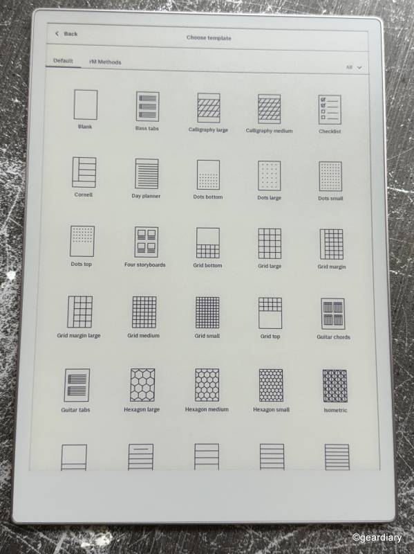Included templates on the reMarkable Paper Pro