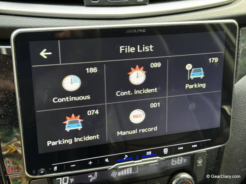 File List in Alpine DVR-C320R Dashcam