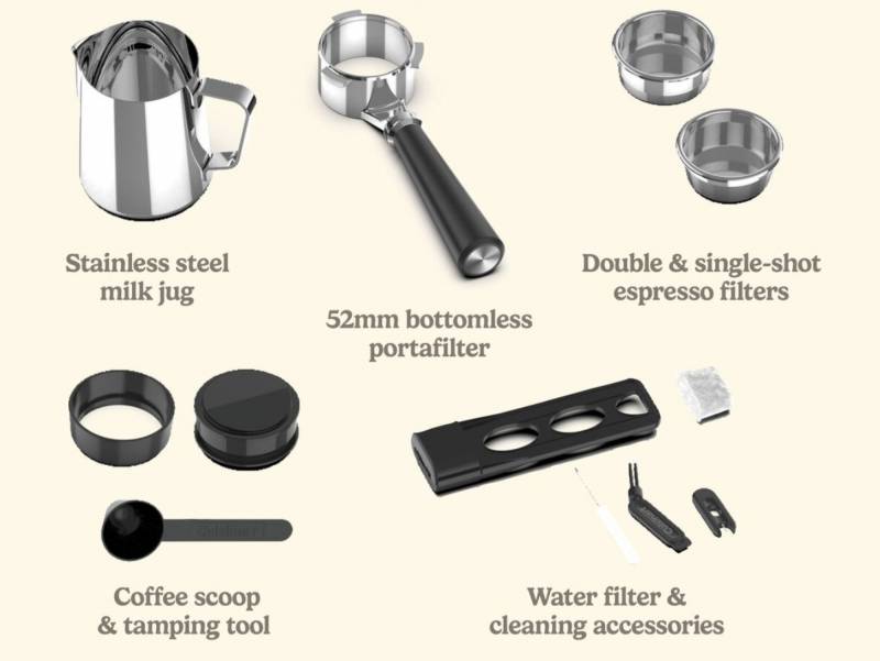 Accessories included with the Cuisinart Espresso Bar Grind & Brew Espresso Machine