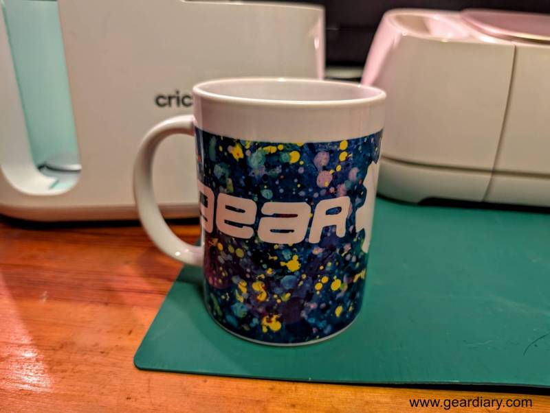 Cricut Mug Press Review: Make Effortless, Pro-Quality Custom Mugs in Minutes 5 A cup with the Gear Diary Logo on it freshly out of the Cricut Mug Press