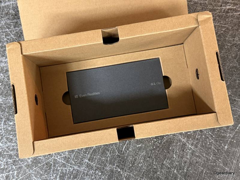 Even Realities Even G1 Smart Glasses Clip-On inside the shipping box