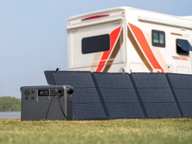 DJI Power 2000 being charged with solar panels