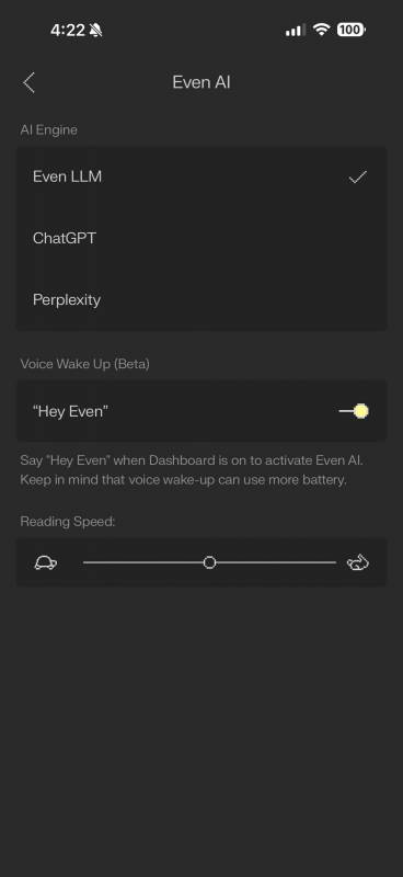Even Realities App AI choices