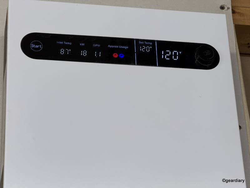 The front display on the AMZCHEF Tankless Water Heater