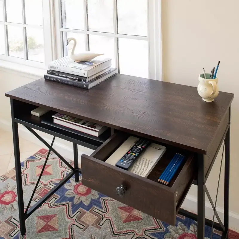 DecorTech Industrial Metal and Wood Writing Desk