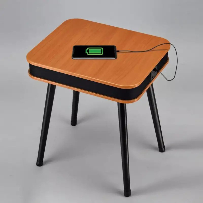 DecorTech Rectangular End Table with Bluetooth Speaker and USB Charging Port 