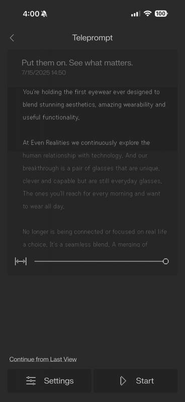 Even Realities app Teleprompter