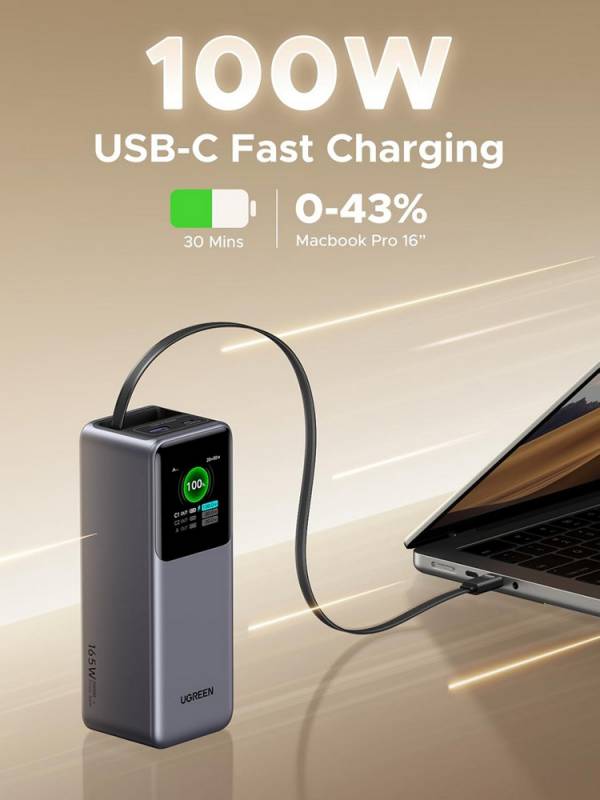UGREEN Nexode 20,000mAh Power Bank with Retractable Cable