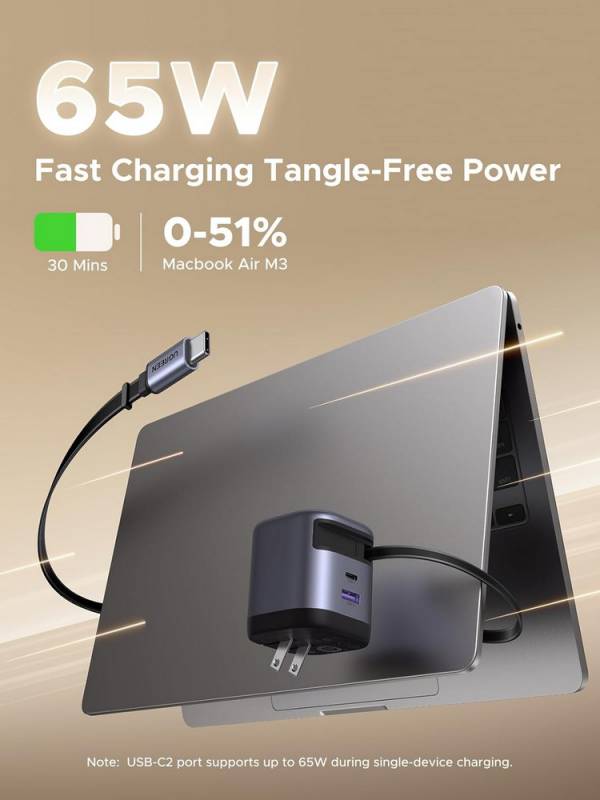 UGREEN Nexode GaN 65W Fast Charger with Retractable Cable