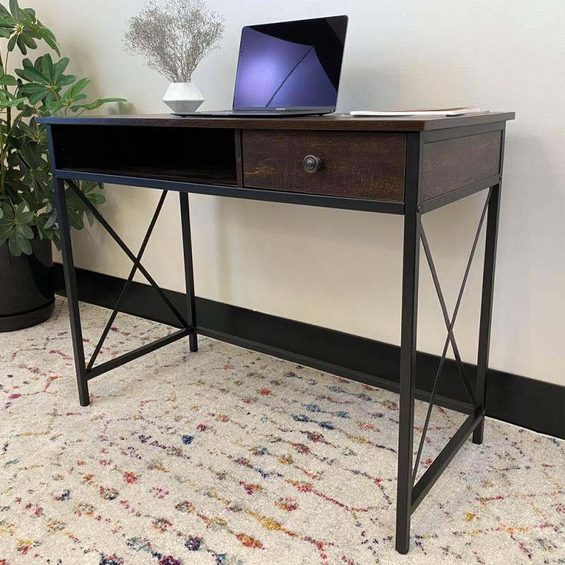 DecorTech Industrial Metal and Wood Writing Desk