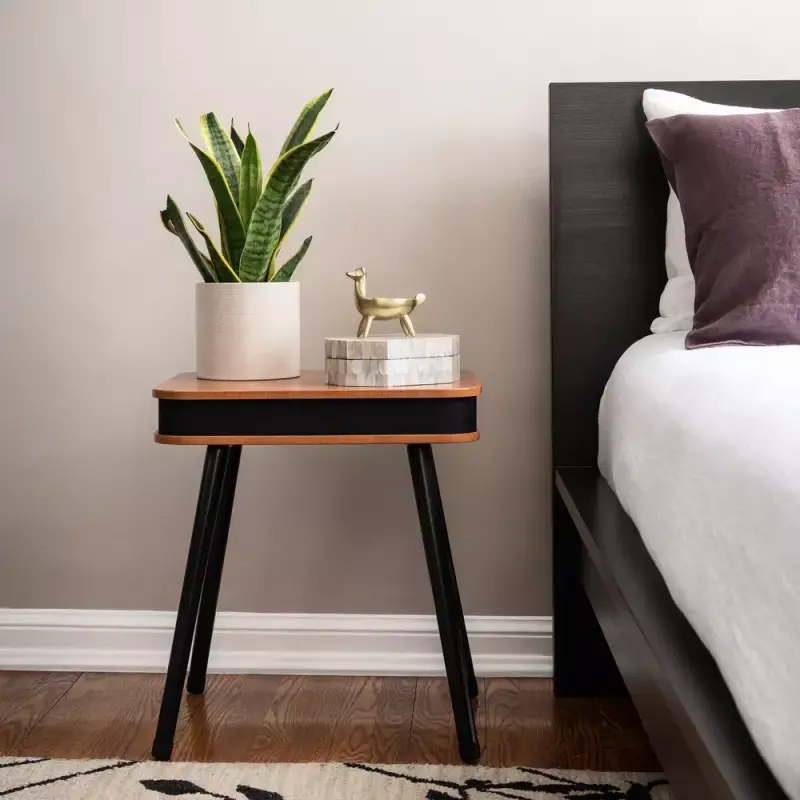 DecorTech Rectangular End Table with Bluetooth Speaker and USB Charging Port 
