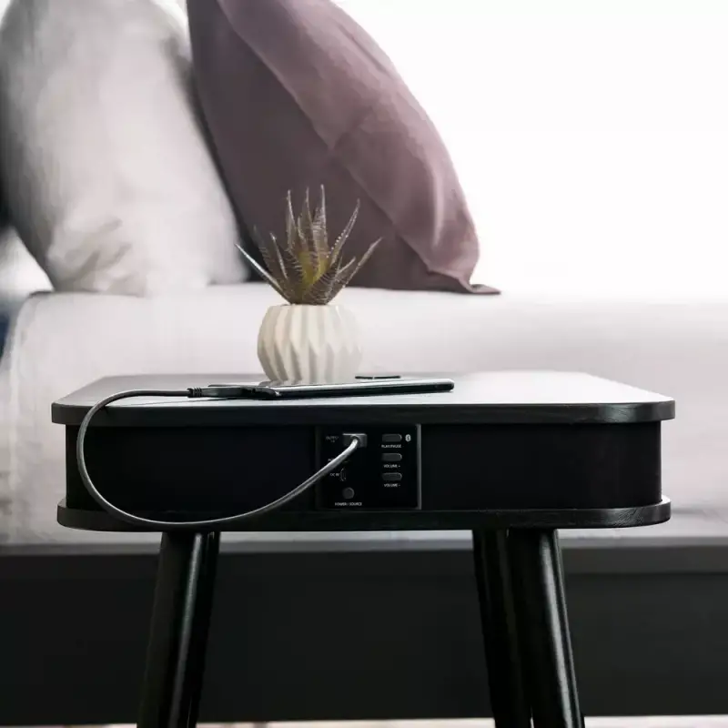 DecorTech Rectangular End Table with Bluetooth Speaker and USB Charging Port 