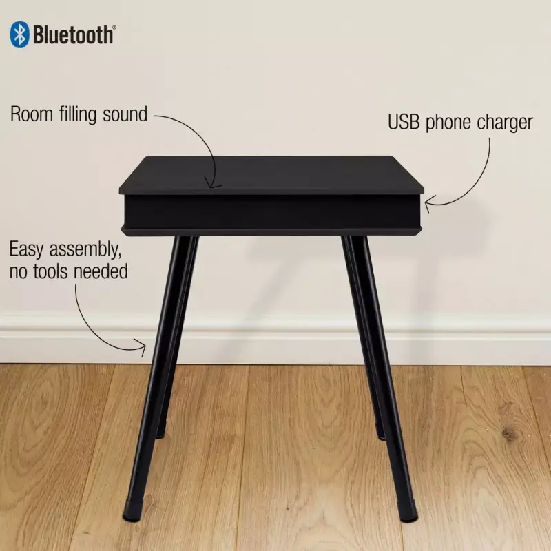 DecorTech Rectangular End Table with Bluetooth Speaker and USB Charging Port 
