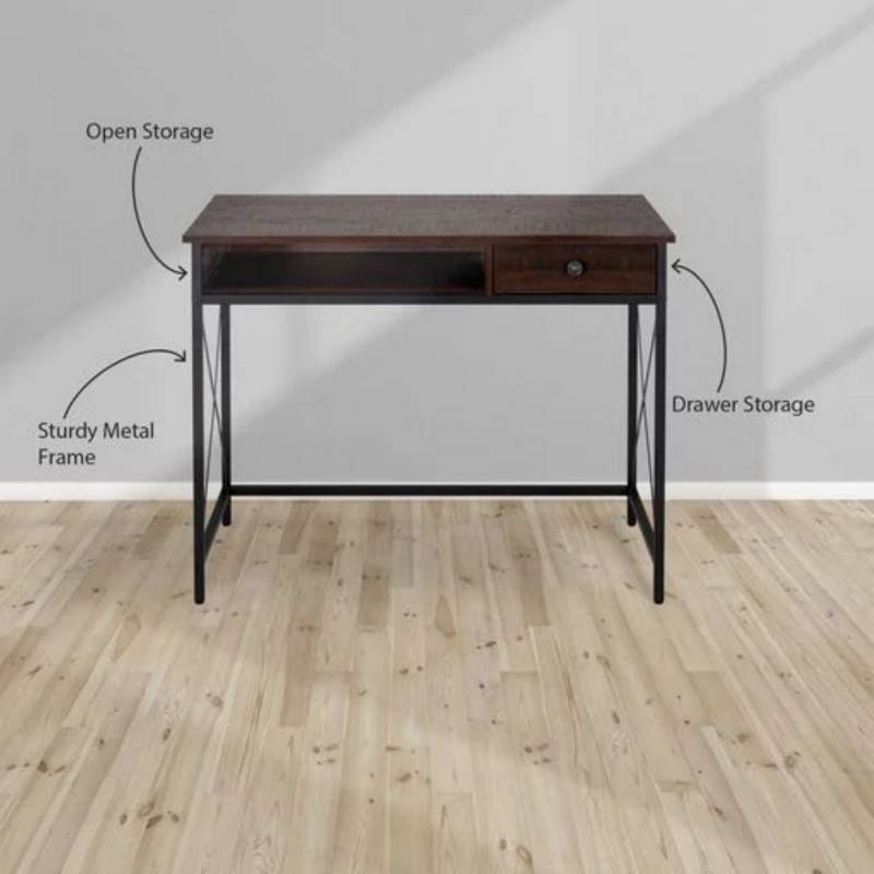 DecorTech Industrial Metal and Wood Writing Desk