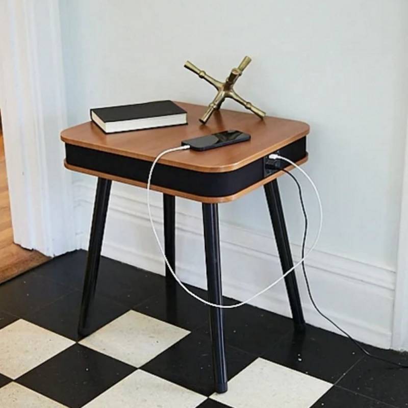 DecorTech Rectangular End Table with Bluetooth Speaker and USB Charging Port 