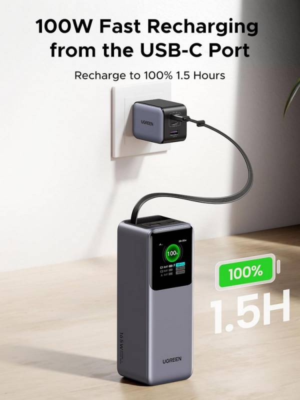 UGREEN Nexode 20,000mAh Power Bank with Retractable Cable