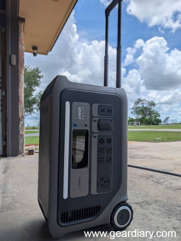 Anker SOLIX F3000 Portable Power Station with the trolley handle extended