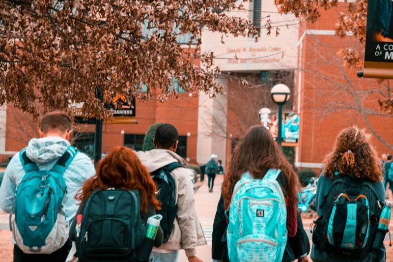 Photo of college students on campus.
