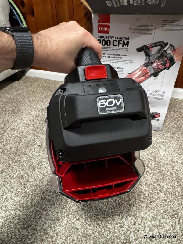 Toro 60V MAX 900 CFM Brushless Leaf Blower Review: Gas-Powered Performance Without the Hassle 6 The exhaust end of the Toro 60V MAX 900 CFM Brushless Leaf Blower