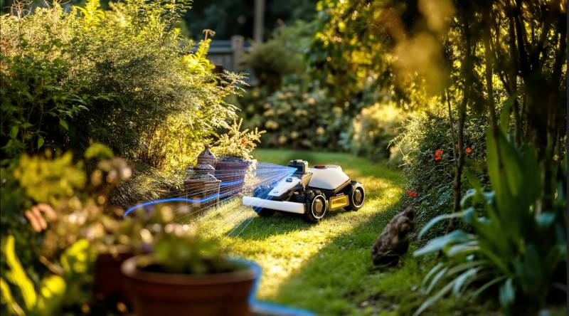 MAMMOTION Makes Their Mowers Smarter and Stronger with Tri-Fusion Positioning! 3 MAMMOTION LUBA mini AWD LiDAR scanning a yard.