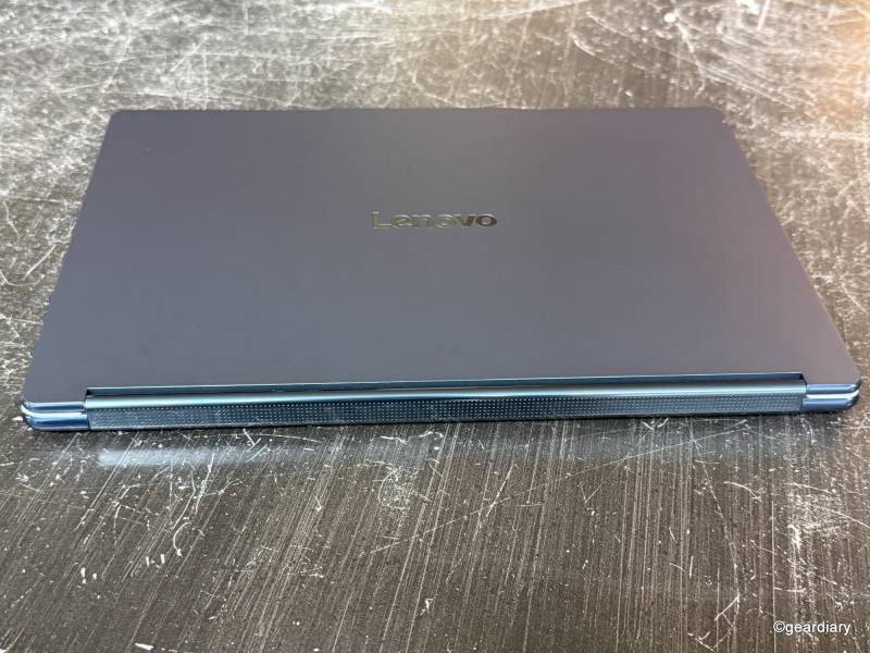 Lenovo Yoga Book 9i Gen 10 Review: A Lightweight Dual-Screen Laptop with Serious Multitasking Skills 17 The back edge of the closed Lenovo Yoga Book 9i Gen 10