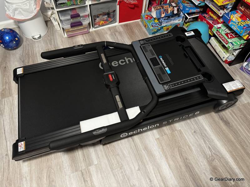 Echelon Stride-6 Treadmill Review: The Quiet, Space-Saving Treadmill That Actually Folds Flat 2 The folded Echelon Stride-6