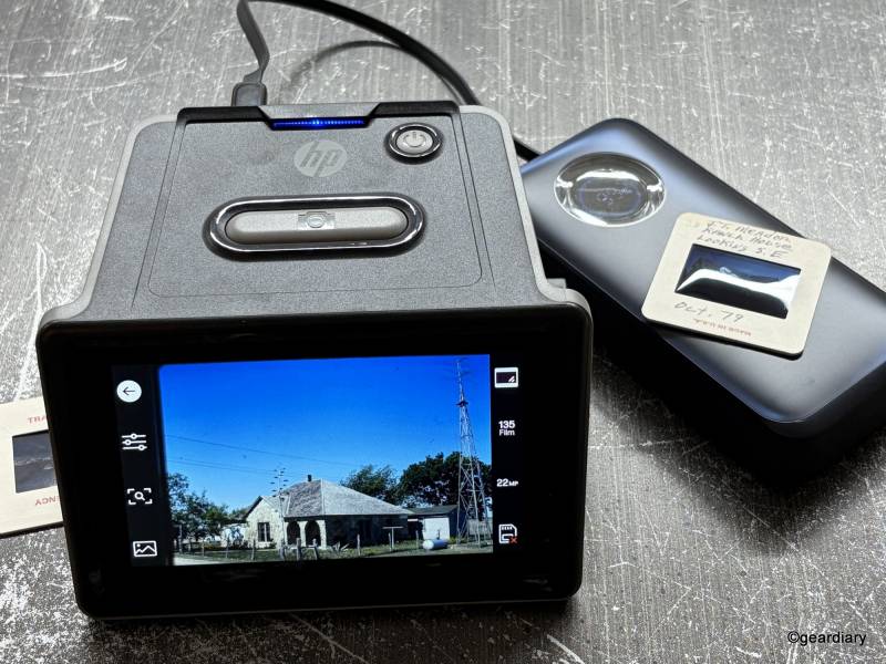 A slide of the home place on the HP FilmScan 5" TouchScreen Film Scanner