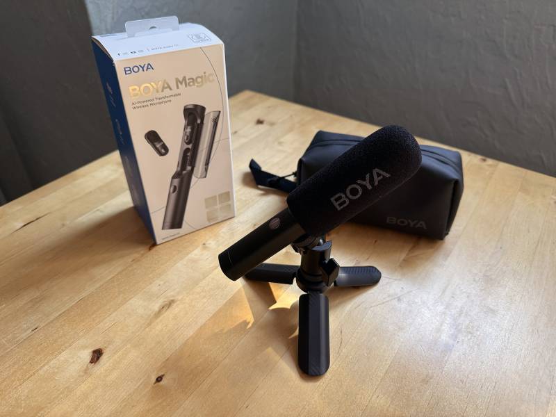 BOYA Magic Microphone Review: Four Configurations with Excellent Sound and Amazing AI Noise Cancellation 1 Boya Magic Wireless Microphone with rertail box and travel bag.