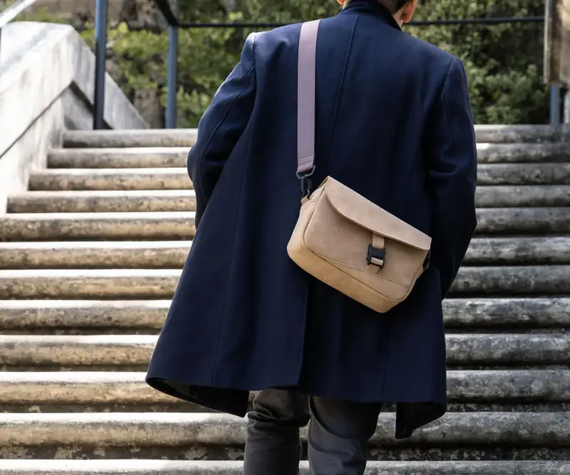WaterField Hudson Leather Crossbody Review: A Handsome, Handcrafted EDC Bag That Marries Luxury and Function 14 Man wearing the WaterField Hudson Leather Crossbody