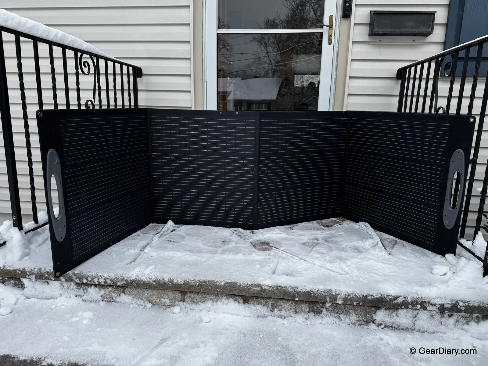 200-watt solar panel deployed outdoors, charging the Patriot Power Generator 2200X — from GearDiary's independent review