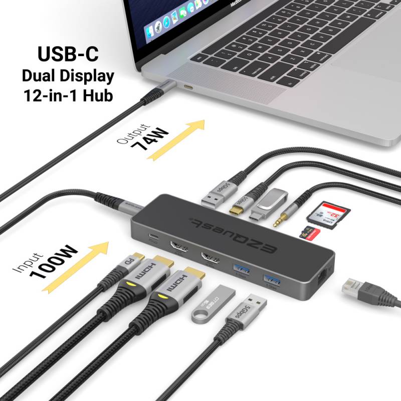 EZQuest 12-in1 Pro Series USB-C Multimedia Hub Adapter