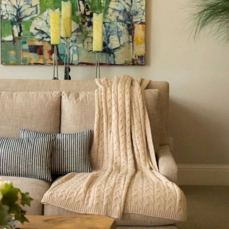 Gear Diary's 2026 Father's Day Gift Guide & Giveaway: Smart, Stylish, and Useful Gifts That Dad Will Love 246 Handloomed Peruvian Pima Cotton & Undyed Baby Alpaca Light Tan Cable Throw Blanket - Muru Collection