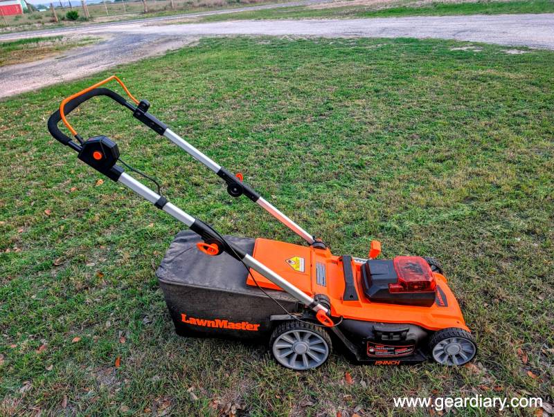 LawnMaster 48V Max 3-in-1 Brushless 19” Cordless Lawn Mower Review: Quiet, Lightweight, and Ready to Cut the Cord 5 LawnMaster 48V Max 3-in-1 Brushless 19” Cordless Lawn Mower on the author's lawn after it has been mowed.