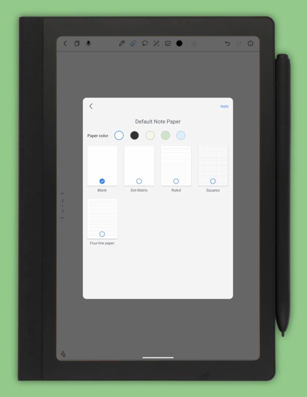 Huion Note E Review: The Little Tablet That Could(ish) 11 Choosing the default note paper on the Huion Note E