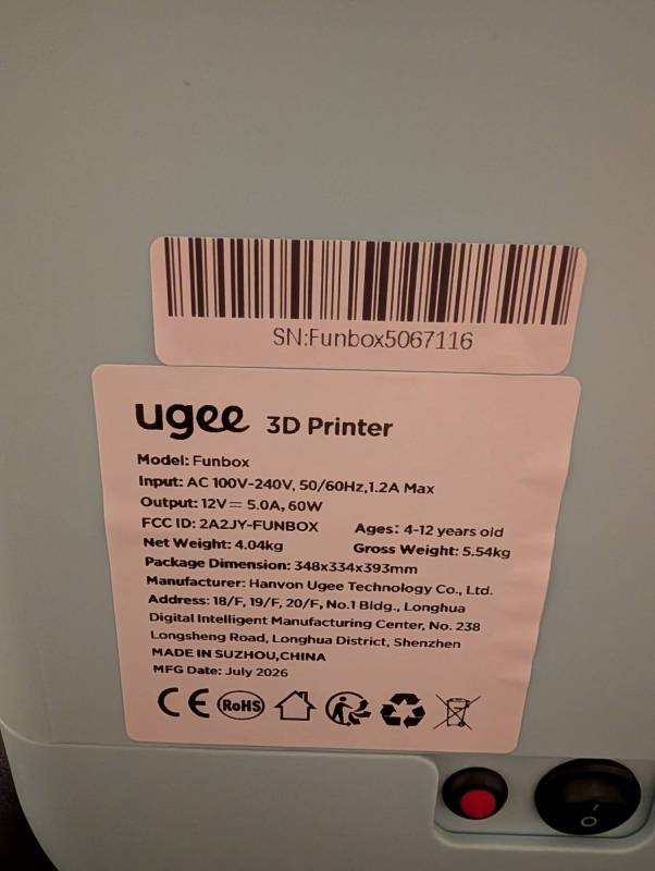 Ugee Funbox 3D Printer Review: This Is an Incredible Small 3D Printer Designed Specifically for Kids 5 Ugee Funbox 3D printer label