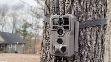 GardePro R3 Pro trail camera attached to a tree