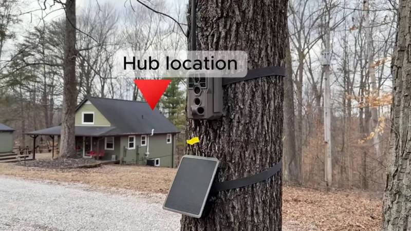 GardePro Link 1.0 Long-Range WiFi Trail Camera Review: The Trail Camera System I Liked Enough to Buy More of Myself 7 GardePro R3 Pro trail camera and solar panel attached to a tree
