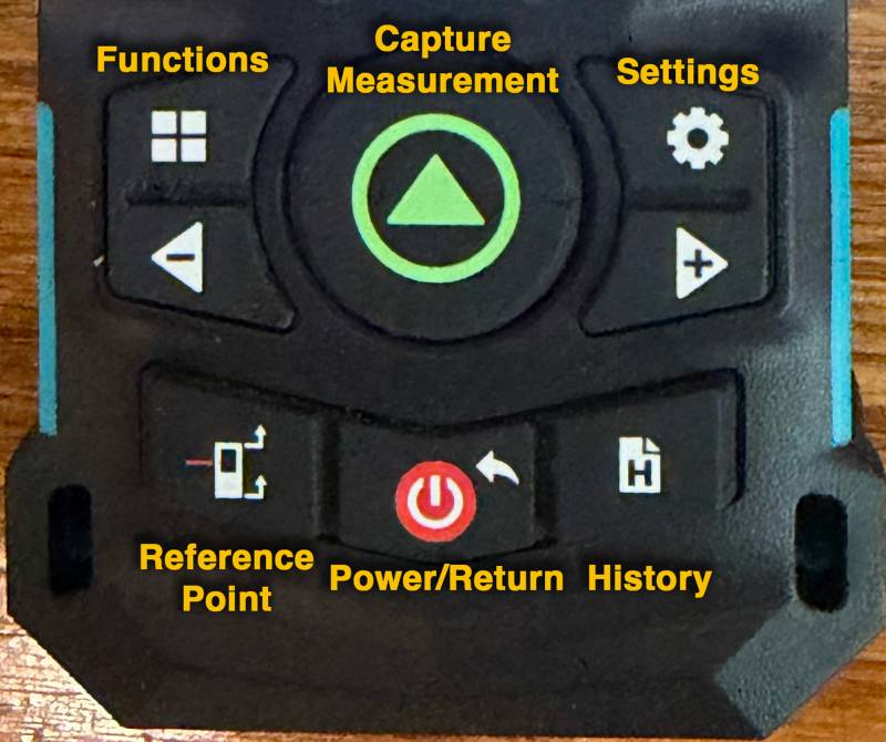 Mileseey S50C with Camera and Mileseey S50 Green-Beam Laser Measures Review: Ditch the Tape Measure and Get Seriously Precise 11 Mileseey S50 buttons