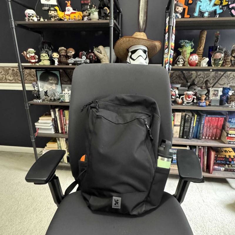 Chrome Industries Recruit 22L Pack Review: A Tough, Nimble Day Tripper That's Easy to Live With! 34 The Chrome Industries Recruit 22L Pack sitting the author's chair