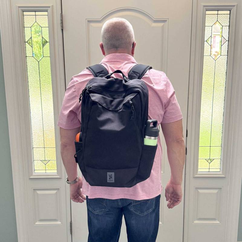 Chrome Industries Recruit 22L Pack Review: A Tough, Nimble Day Tripper That's Easy to Live With! 31 Back view of the author wearing the Chrome Industries Recruit 22L Pack