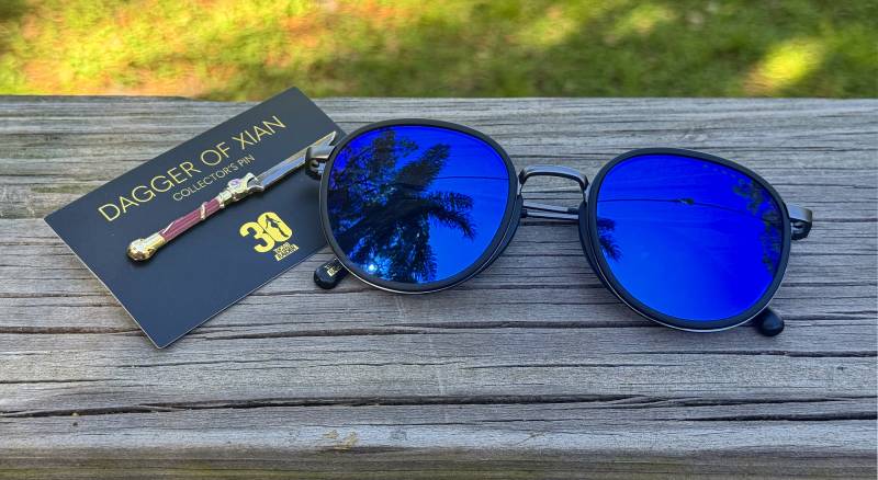 GUNNAR Tomb Raider Croft Glasses Review: Prescription Sunglasses That Finally Made Me Ditch the Clip-Ons 12 GUNNAR Tomb Raider Croft eyeglasses and the included Dagger of Xian collectable pin.