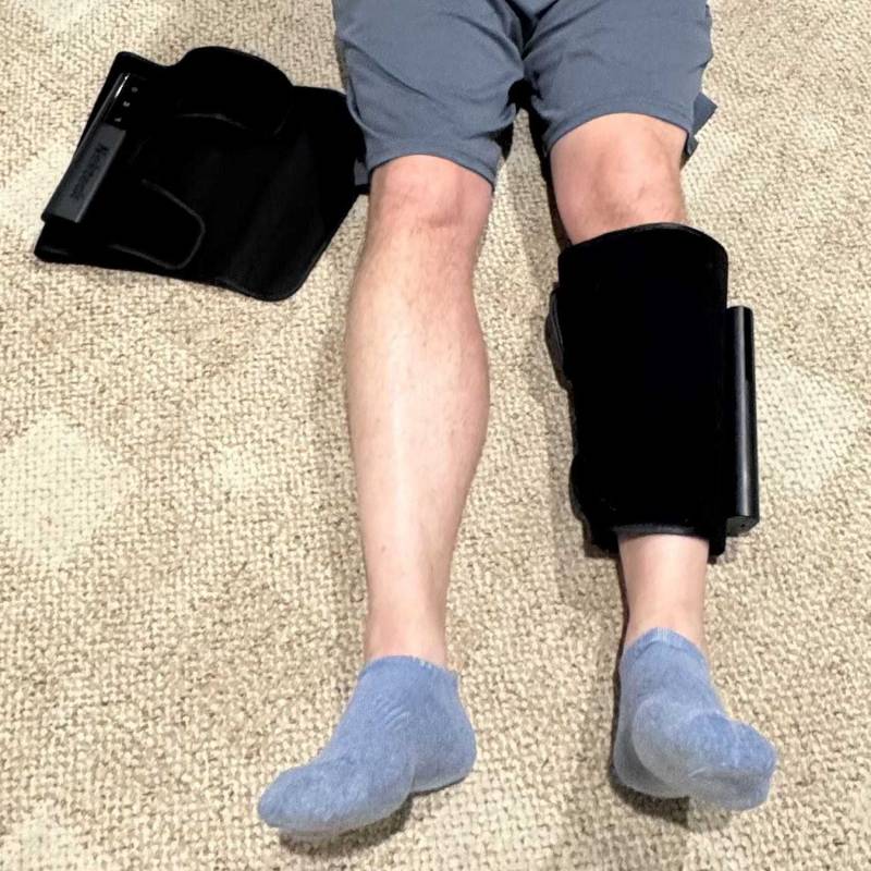 NekTeck Airflow Go Cordless Air Compression Calf and Leg Massager Review: Portable, Powerful and Easy to Use! 11 NekTeck Airflow Go Cordless Air Compression Calf and Leg Massager on one leg