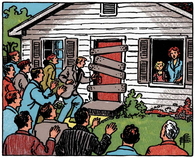 VPN: Verified Probably Not Necessary, but Here’s When It Actually Is 3 A mother and child hide in their house with a boarded up door and a large group of men gathering on the front lawn.