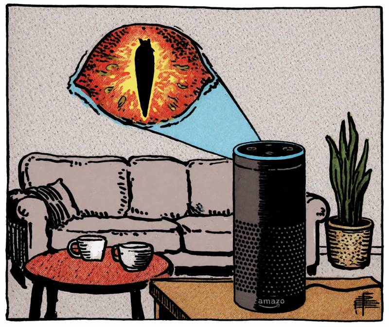 VPN: Verified Probably Not Necessary, but Here’s When It Actually Is 6 A smart speaker in a living room beams an eye of Sauron on the living room wall.