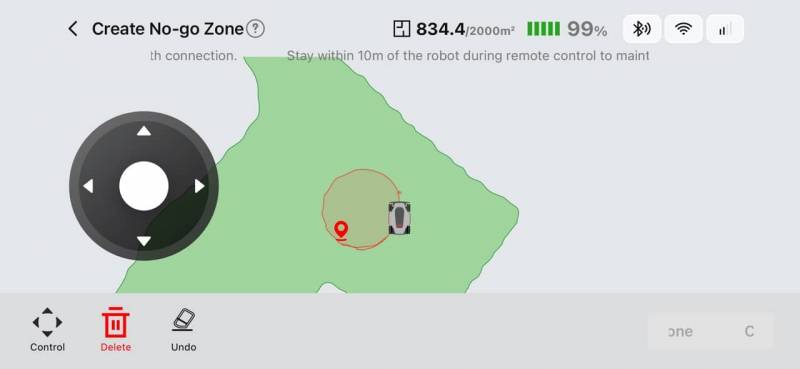 MOVA LiDAX Ultra 2000 AWD Robotic Lawn Mower Review 29 MOVA app mapping a no go zone